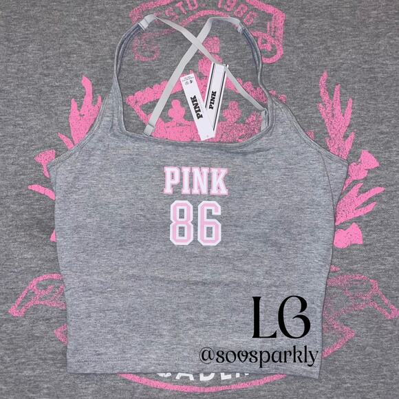 VS PINK Limited Edition Heather Gray All-Day Cotton Square Neck Tank Top - Picture 1 of 5